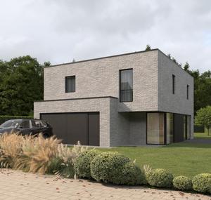 Gevel van nieuwbouw woning te Brugge (Sint-Andries) realisatie van Transparant Projects