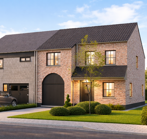 Voorgevel van nieuwbouw woningen te Brugge (Assebroek) 