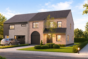 Voorgevel van nieuwbouw woningen te Brugge (Assebroek) 