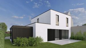 Achtergevel van nieuwbouw woning te Brugge (Varsenare) realisatie van Transparant Projects